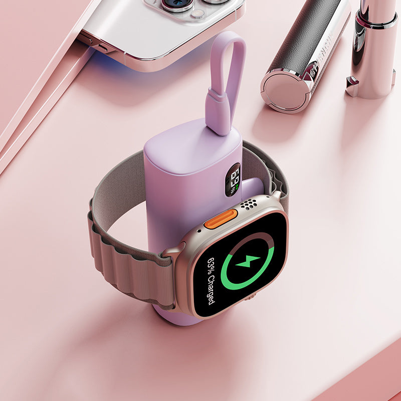 NexTECH® | Mini Capsule Power Bank med Trådløs Ur Oplader