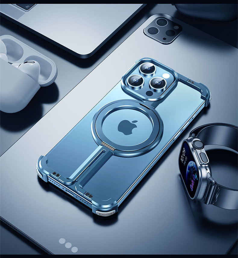 NexTECH® | Bezel-Less Metal Case with Kickstand & Magnetic Back for iPhone