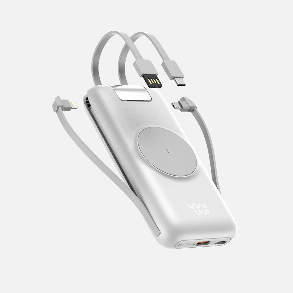 NexTECH® | Wireless Power Bank with Built-In Cable Cable & Stand for Multi-Device