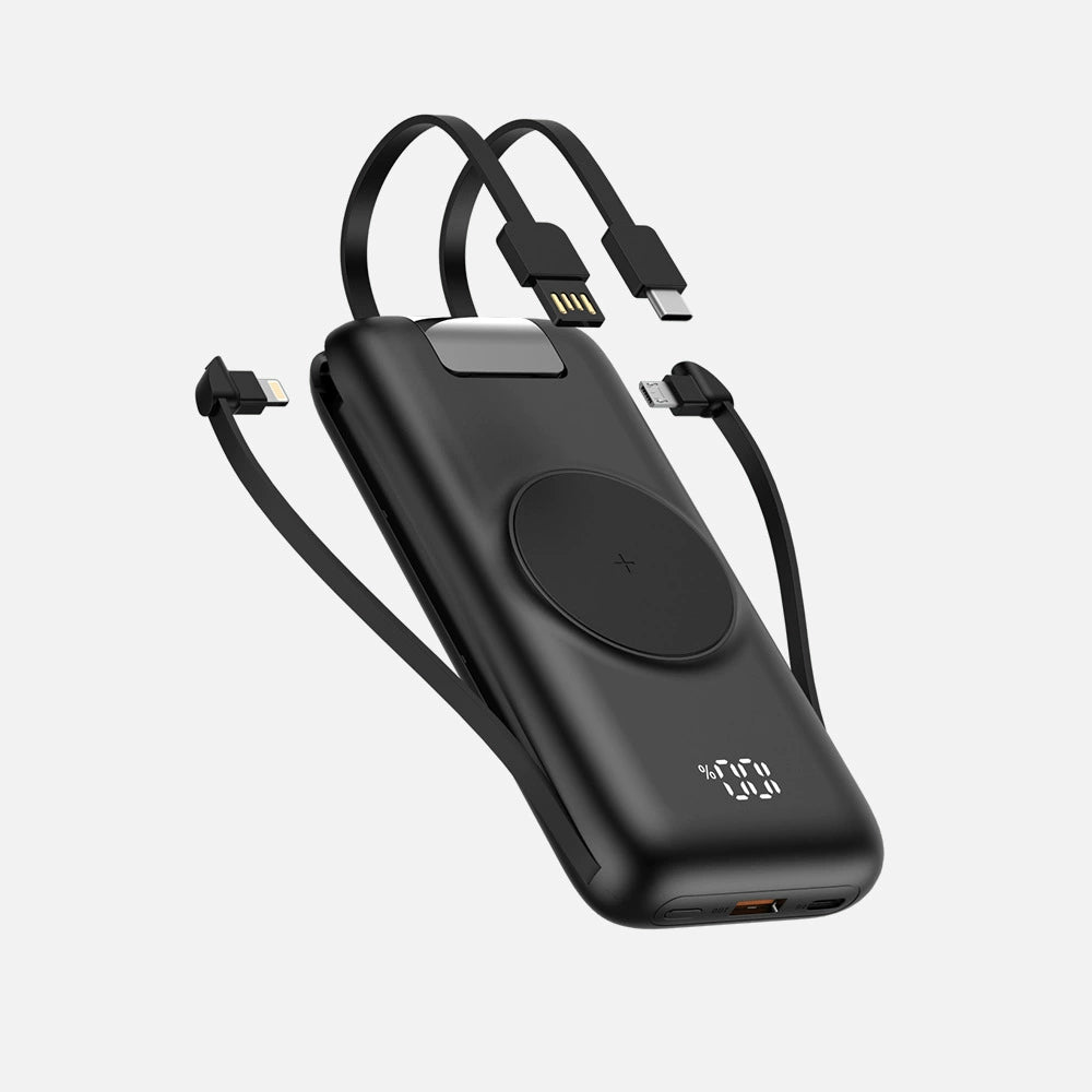 NexTECH® | Wireless Power Bank with Built-In Cable Cable & Stand for Multi-Device