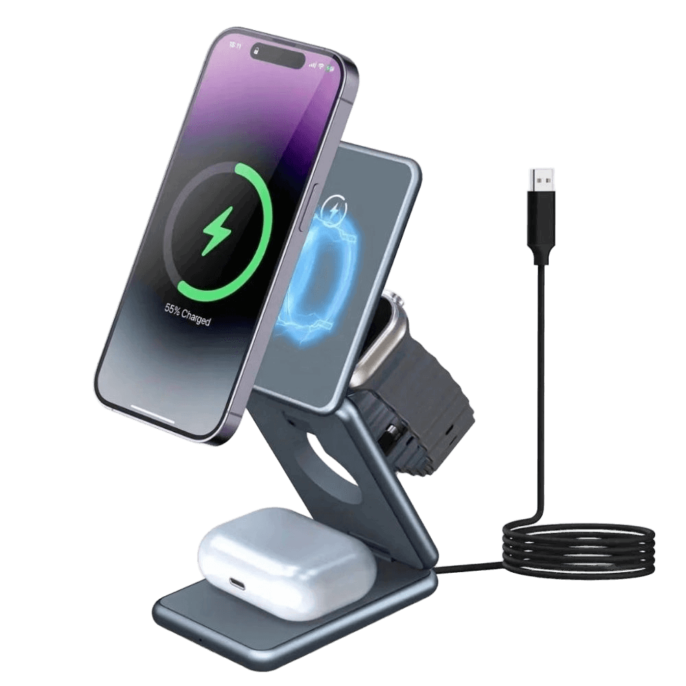 NexTECH® | 3-in-1 Metal Foldable Charger For Apple & Samsung - NexTECH