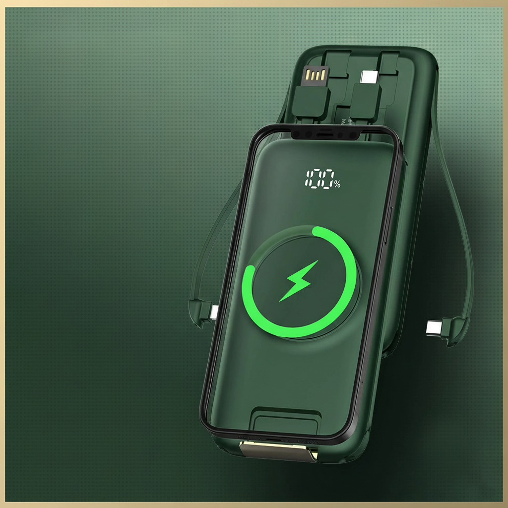 NexTECH® | Wireless Power Bank with Built-In Cable Cable & Stand for Multi-Device