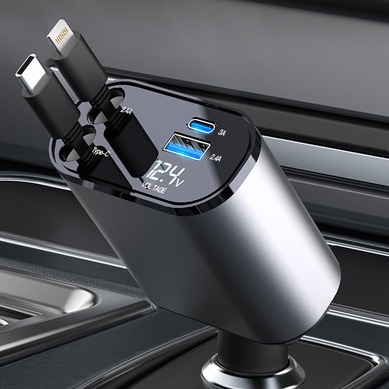 NexTECH® | محول شاحن سيارة USB بأربعة منافذ مع شاشة رقمية - موزع ولاعة سجائر