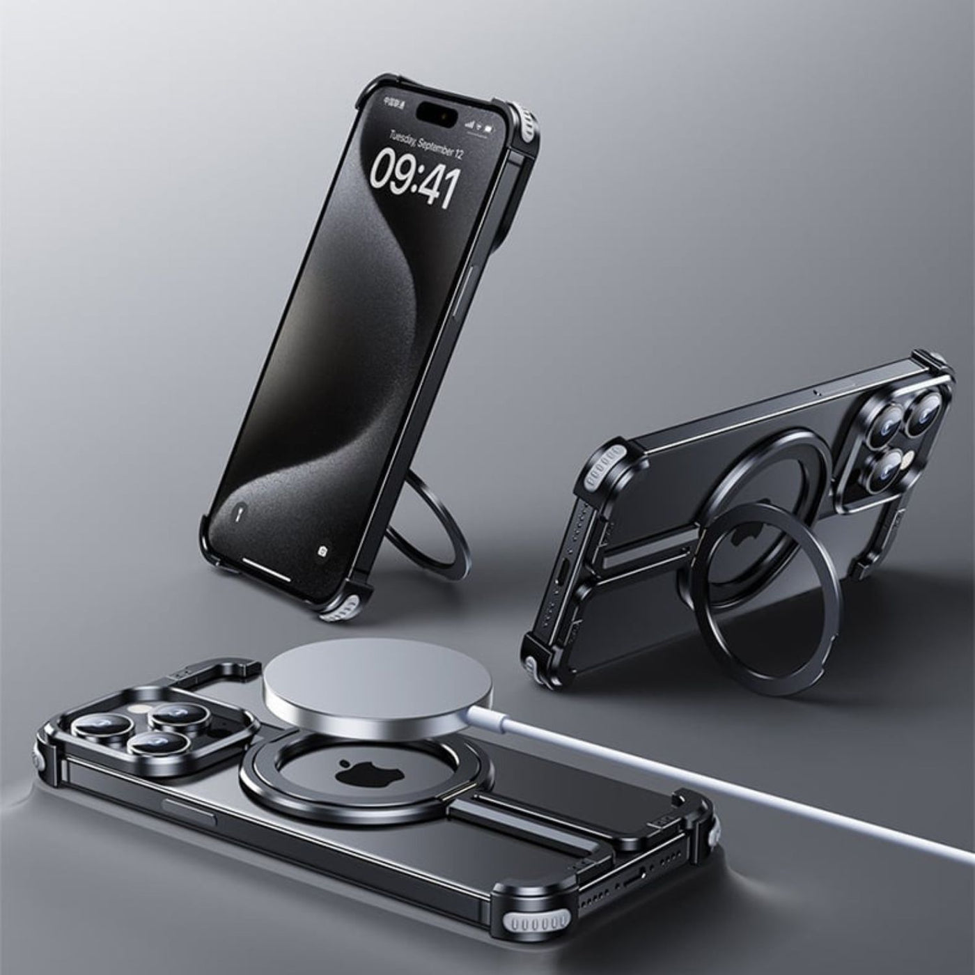 NexTECH® | Bezel-Less Metal Case with Kickstand & Magnetic Back for iPhone
