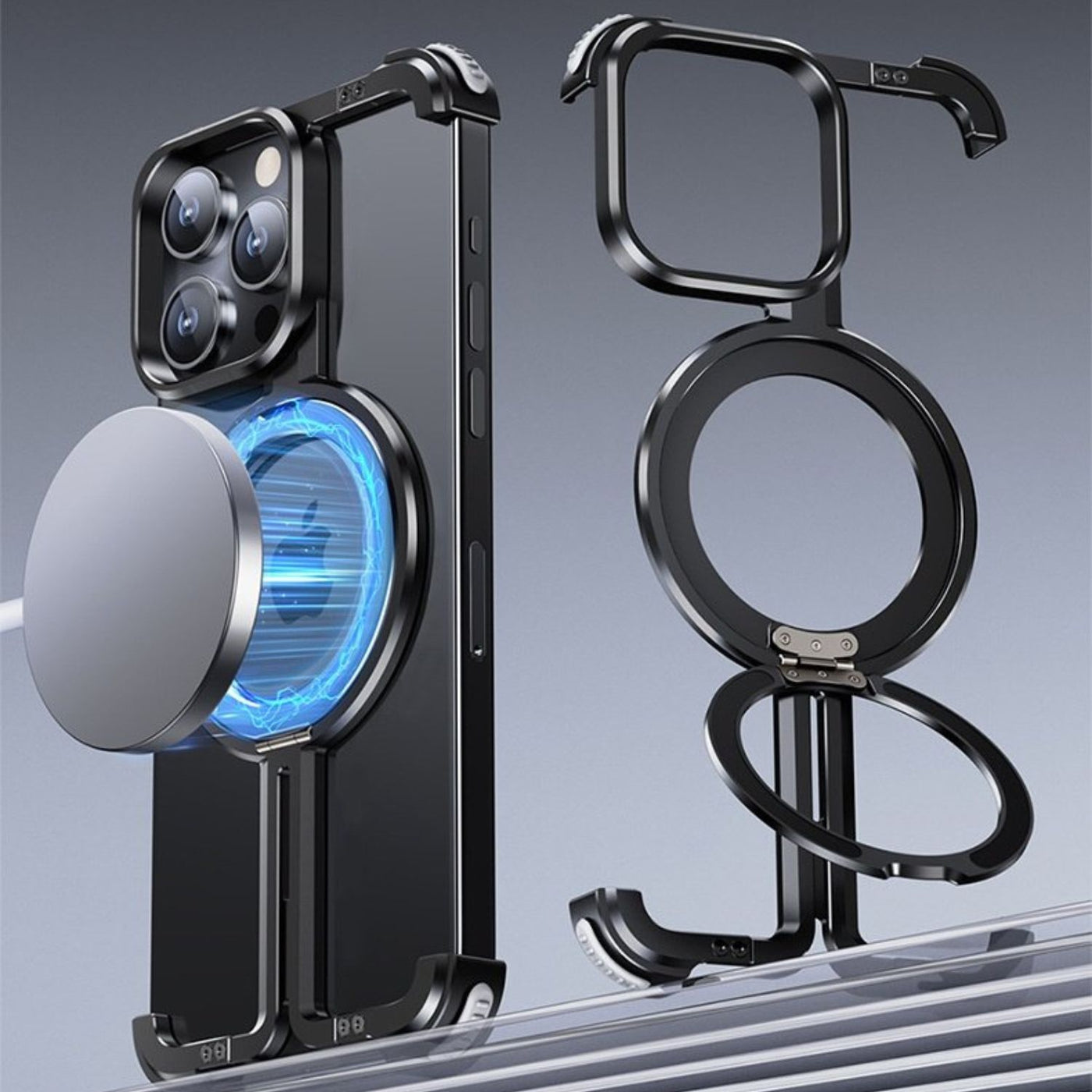NexTECH® | Bezel-Less Metal Case with Kickstand & Magnetic Back for iPhone
