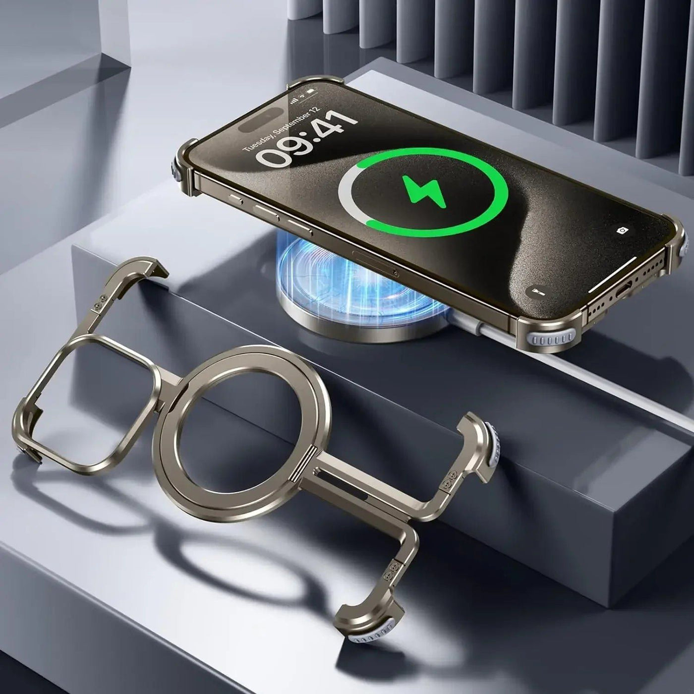 NexTECH® | Bezel-Less Metal Case with Kickstand & Magnetic Back for iPhone
