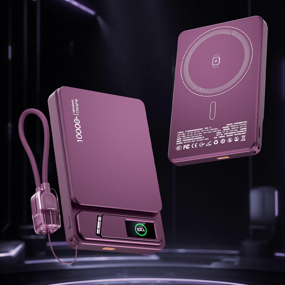 NexTECH® | ウルトラスリムワイヤレスMagSafeモバイルバッテリー(スクリーン&スタンド付き)