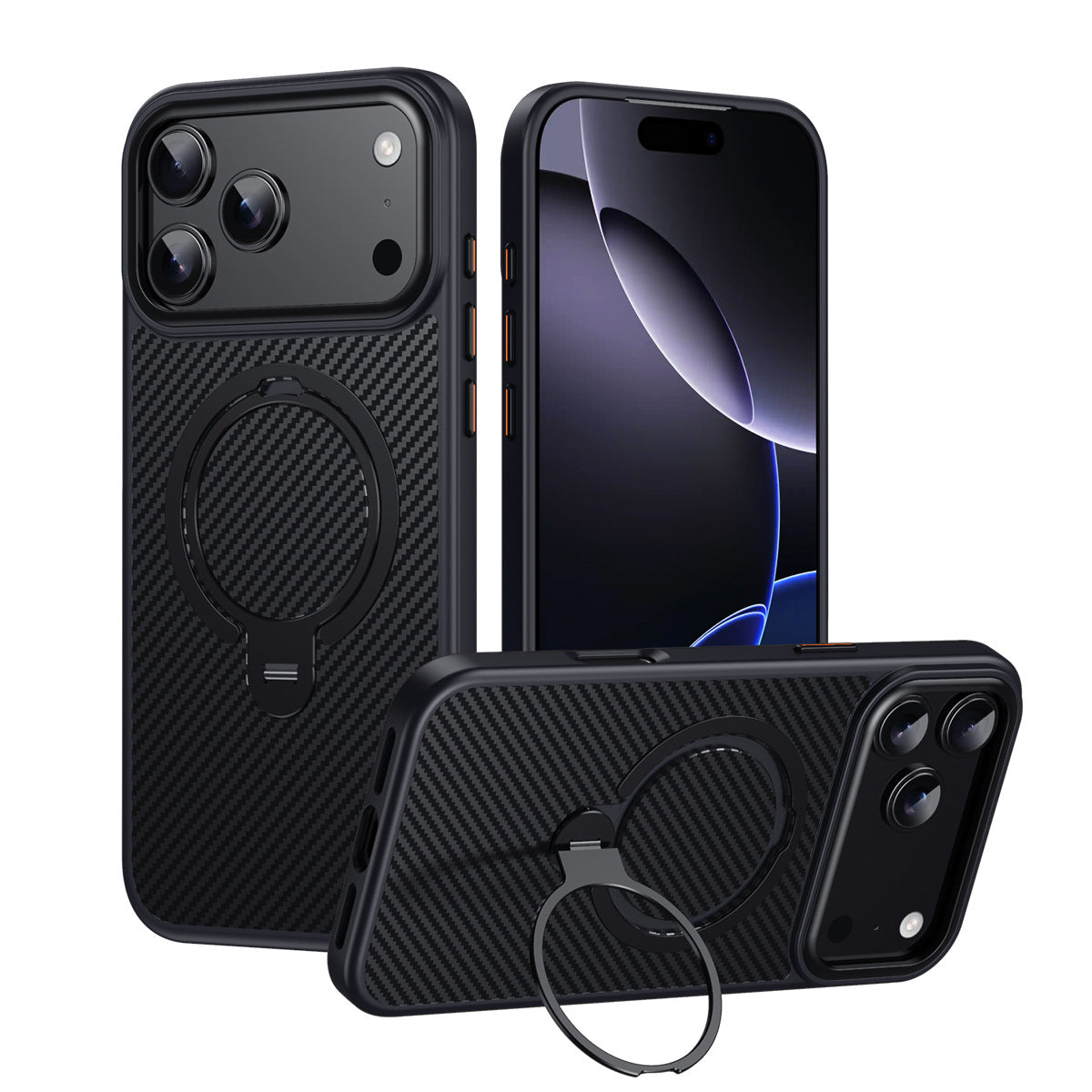NexTECH® | Carbon Magnetic Case with 360° Stand for iPhone