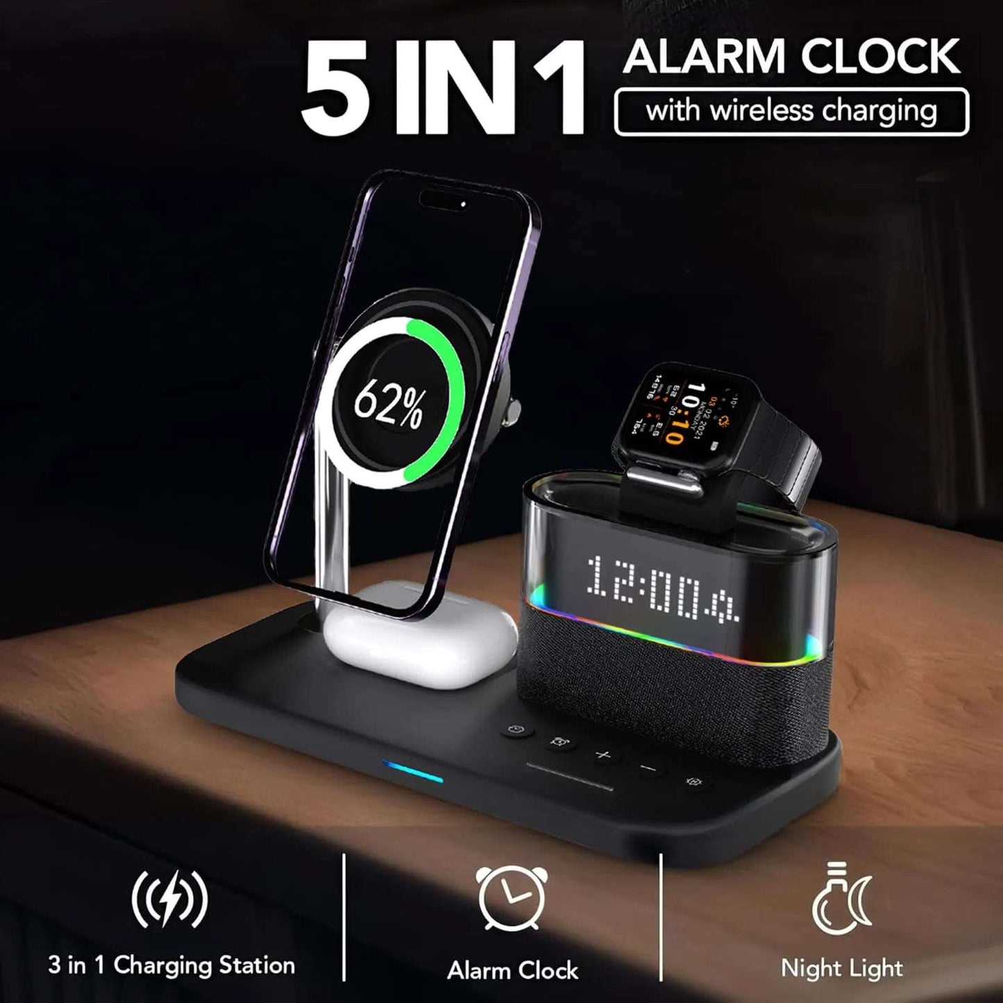 NexTECH® | 3-in-1 Wireless Charger With Alarm Clock - NexTECH