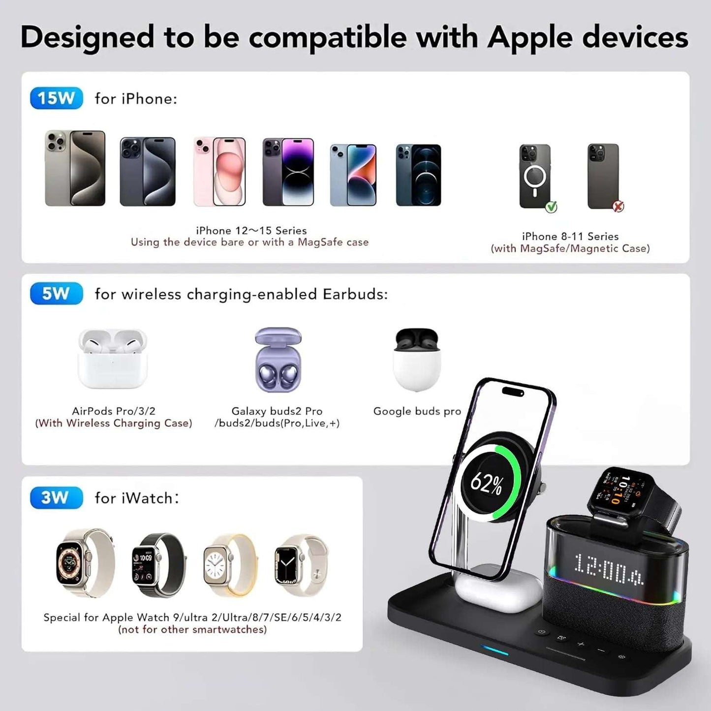 NexTECH® | 3-in-1 Wireless Charger With Alarm Clock - NexTECH