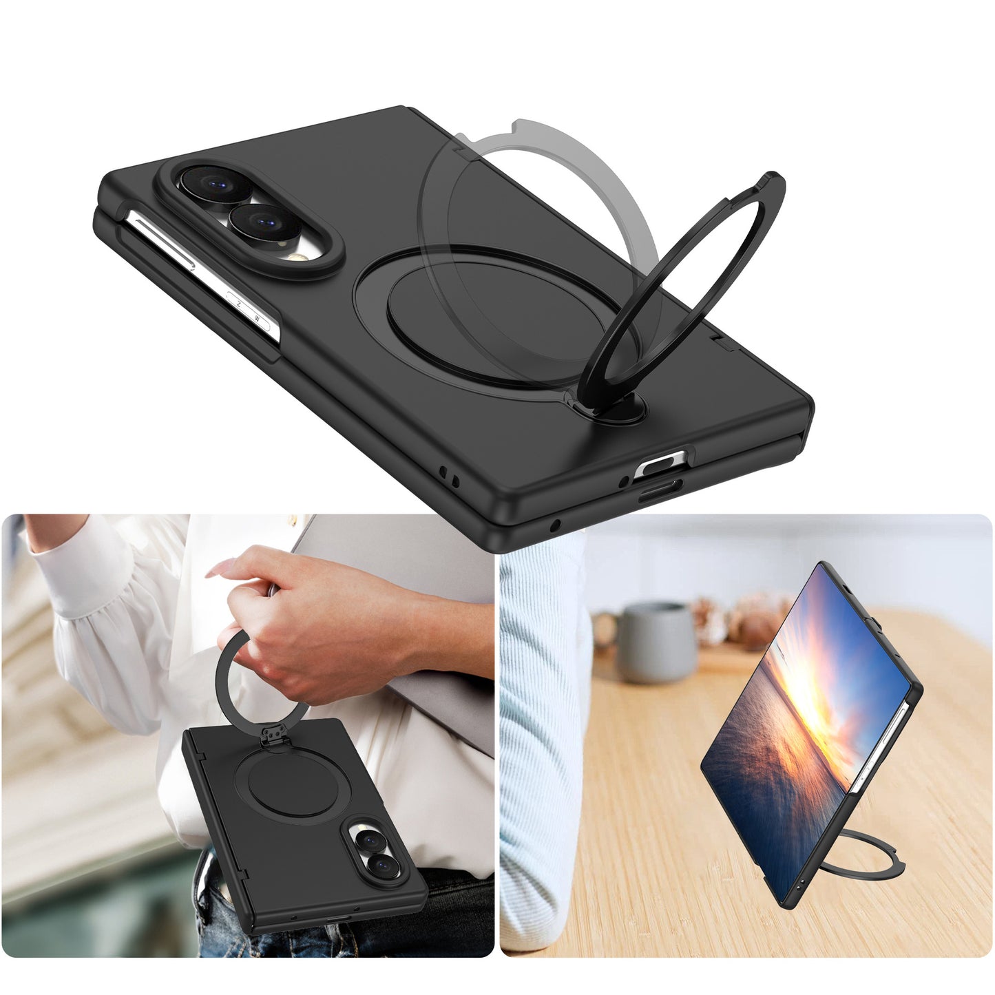 NexTECH® | Full-Cover Magnetic Case with 360° Rotating Ring for Galaxy Z Fold Series