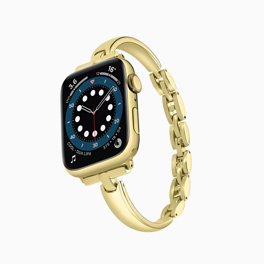 Smartwatch with a gold metal band on a white background