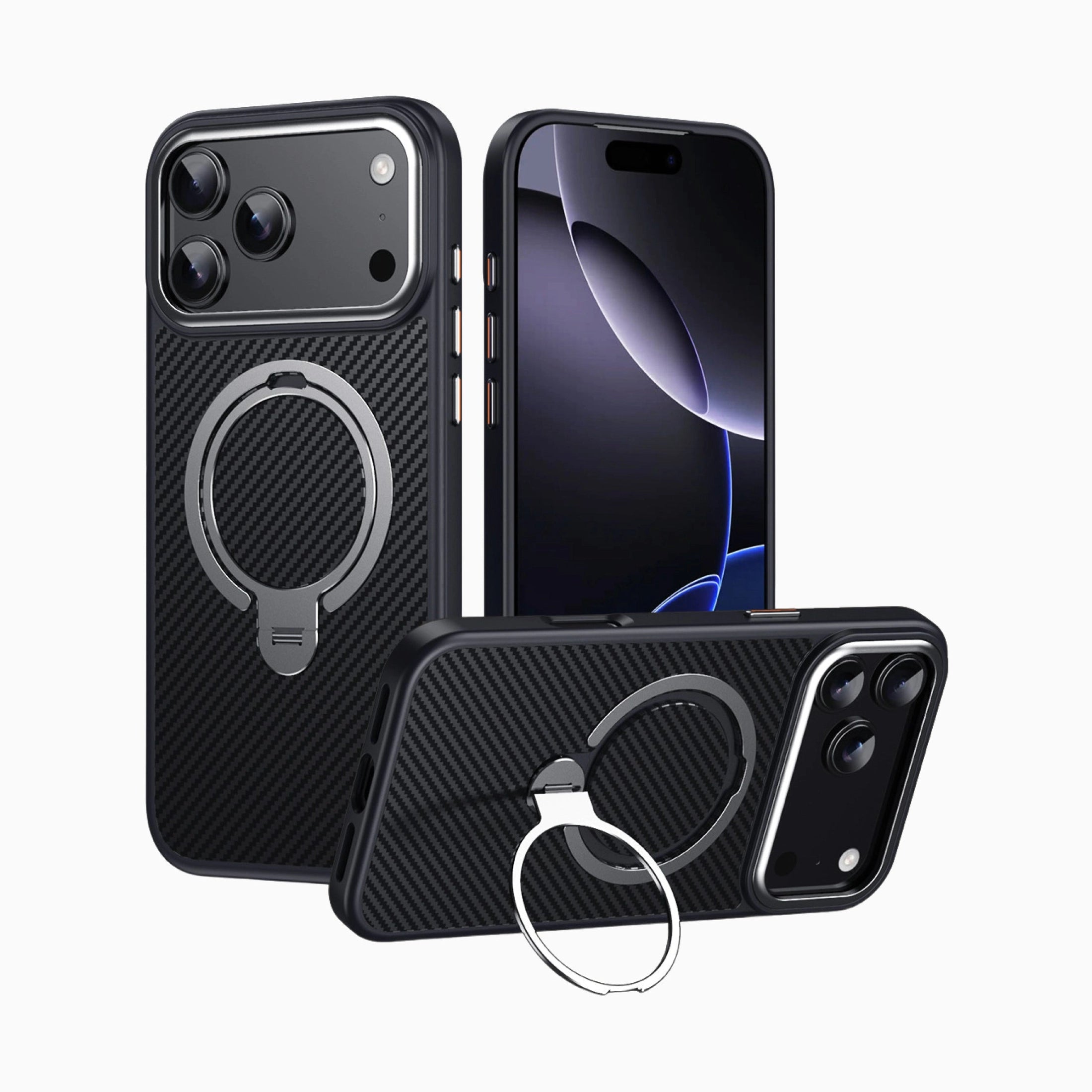 NexTECH® | Carbon Magnetic Case with 360° Stand for iPhone
