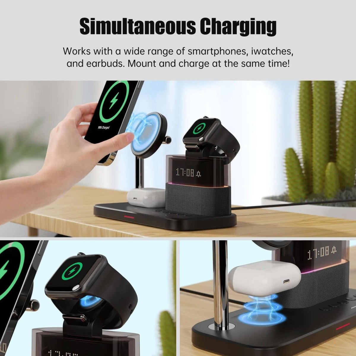 NexTECH® | 3 - in - 1 Wireless Charger With Alarm Clock - NexTECHCJYD195537501AZ