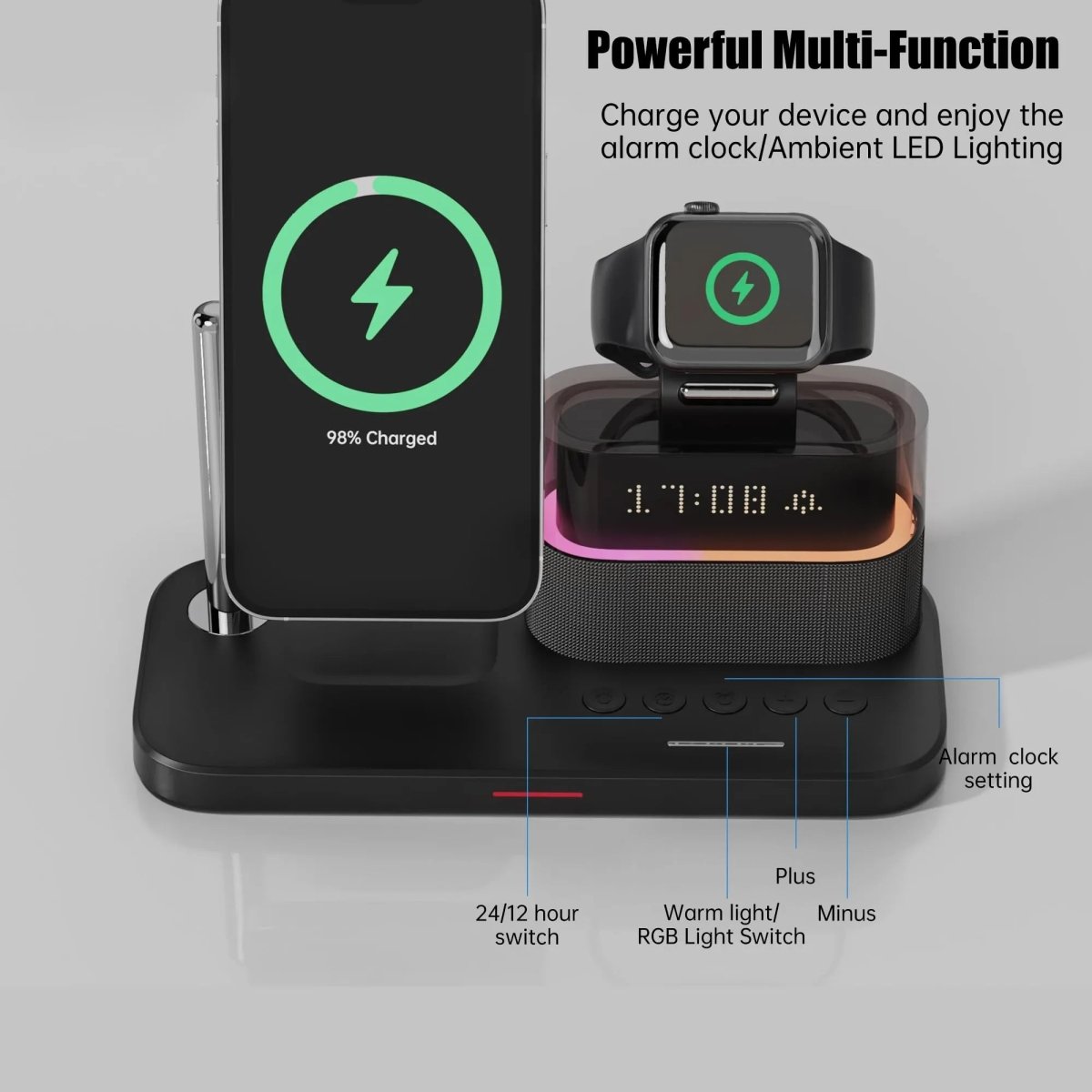 NexTECH® | 3 - in - 1 Wireless Charger With Alarm Clock - NexTECHCJYD195537501AZ