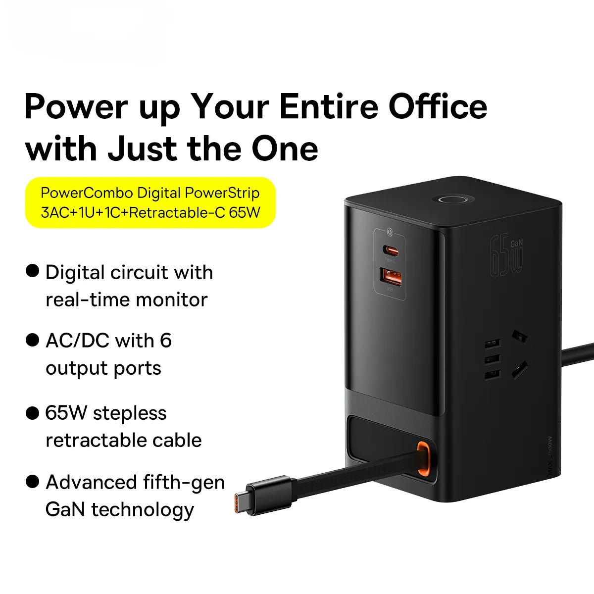 NexTECH® | 65W GaN Multiport Phone Charger With Retractable Cable - NexTECH