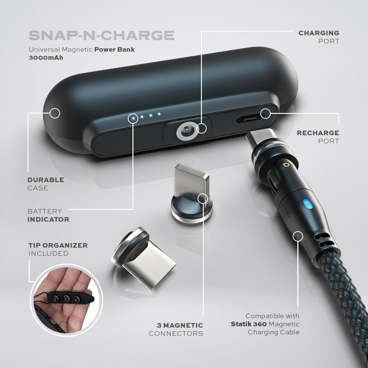 NexTECH® | Space Capsule Mini Magnetic Power Bank - NexTECHCJJJJTJT52487 - Black - 2600mah