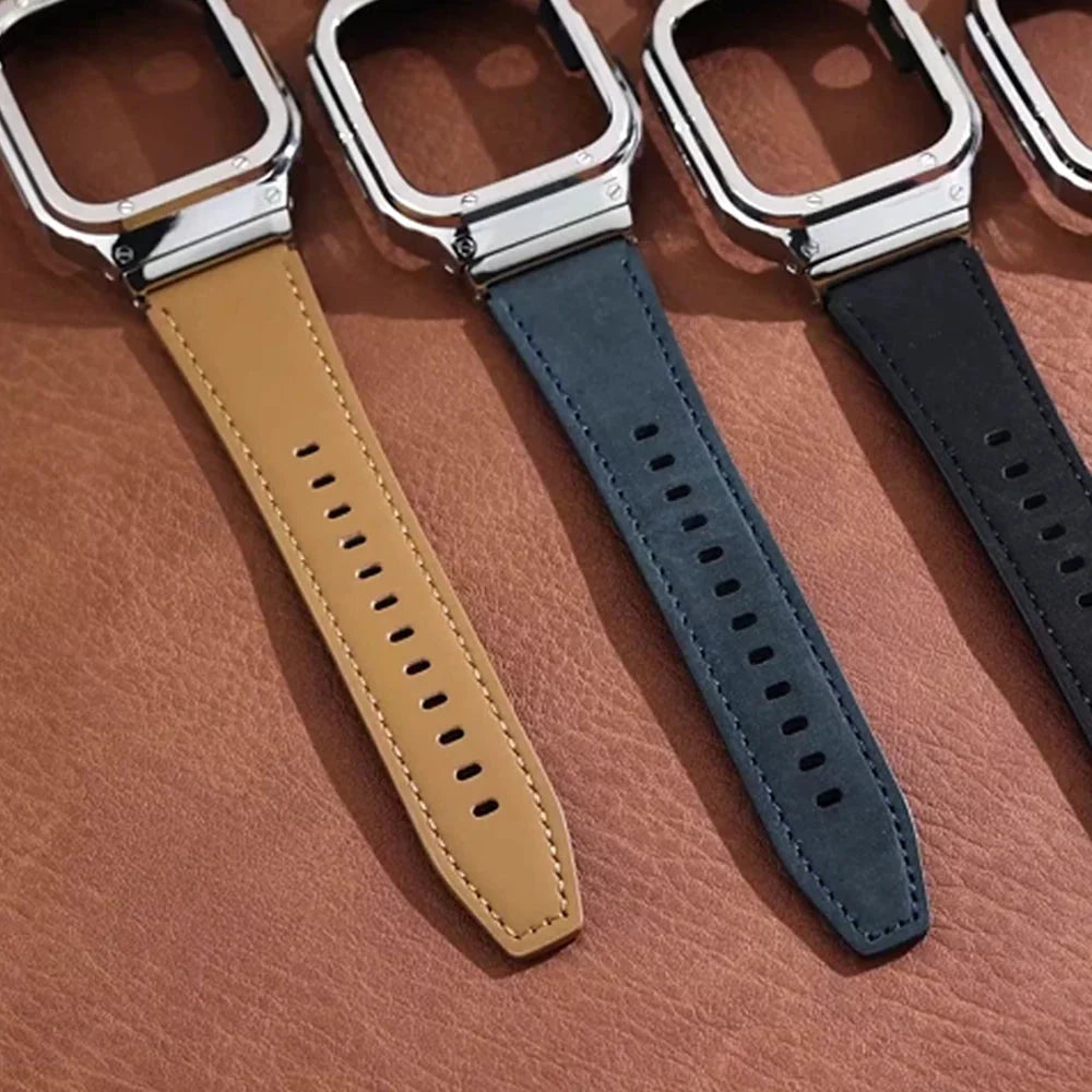 NexTECH® | Premium Leather Band with Stainless Steel Case for Apple Watch