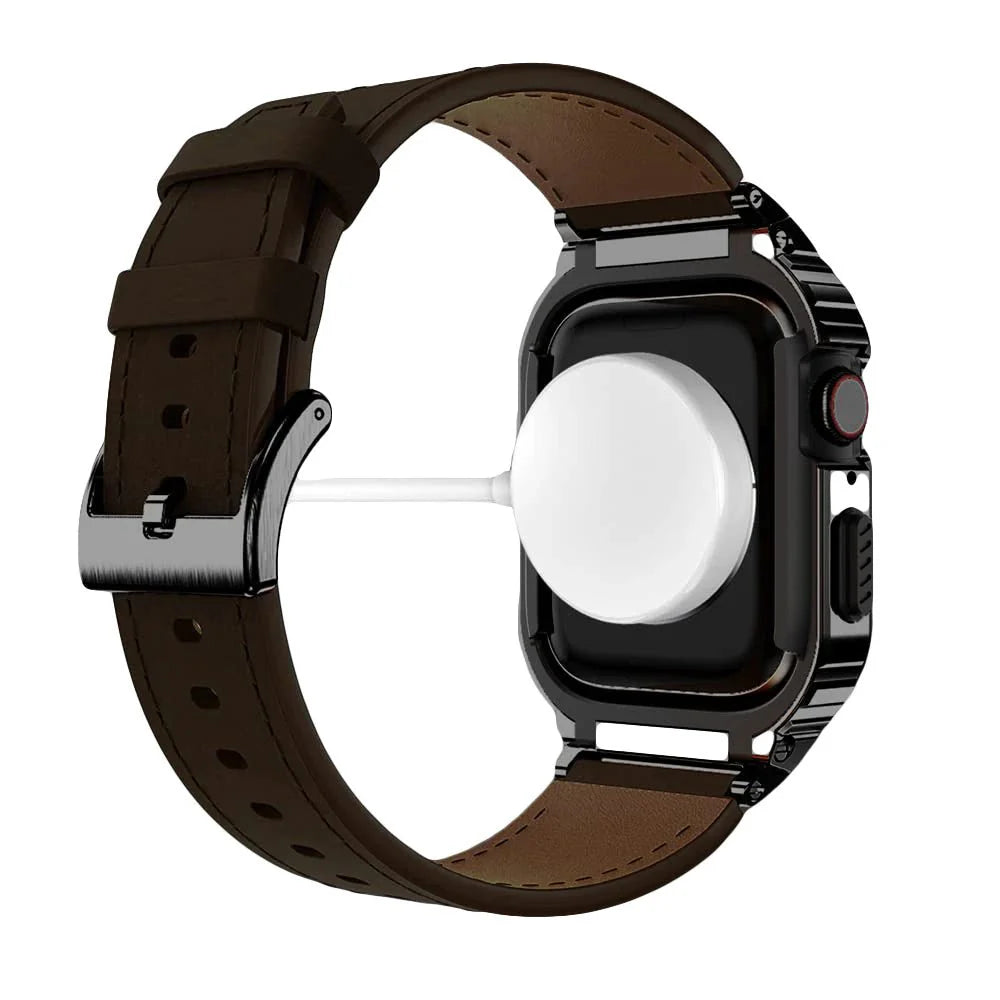 NexTECH® | Premium Leather Band with Stainless Steel Case for Apple Watch