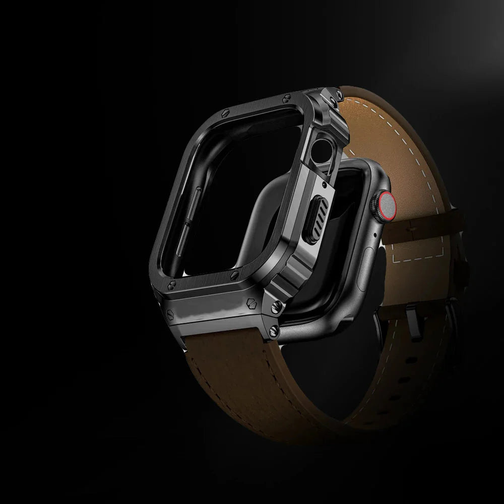 NexTECH® | Premium Leather Band with Stainless Steel Case for Apple Watch