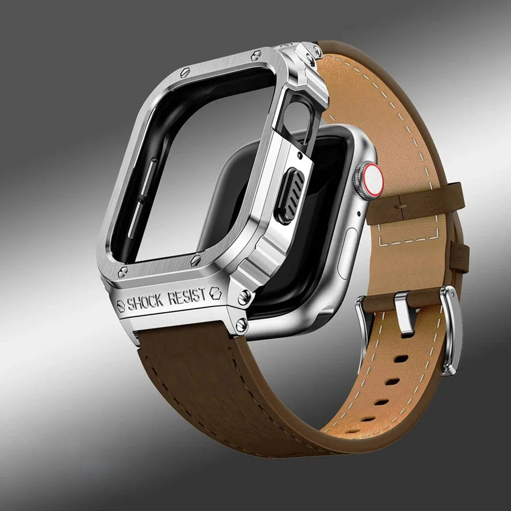 NexTECH® | Premium Leather Band with Stainless Steel Case for Apple Watch