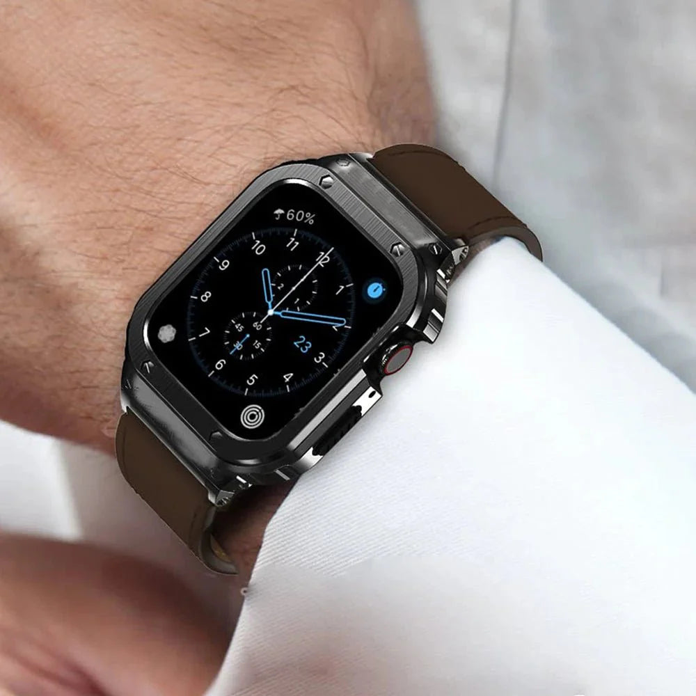 NexTECH® | Premium Leather Band with Stainless Steel Case for Apple Watch
