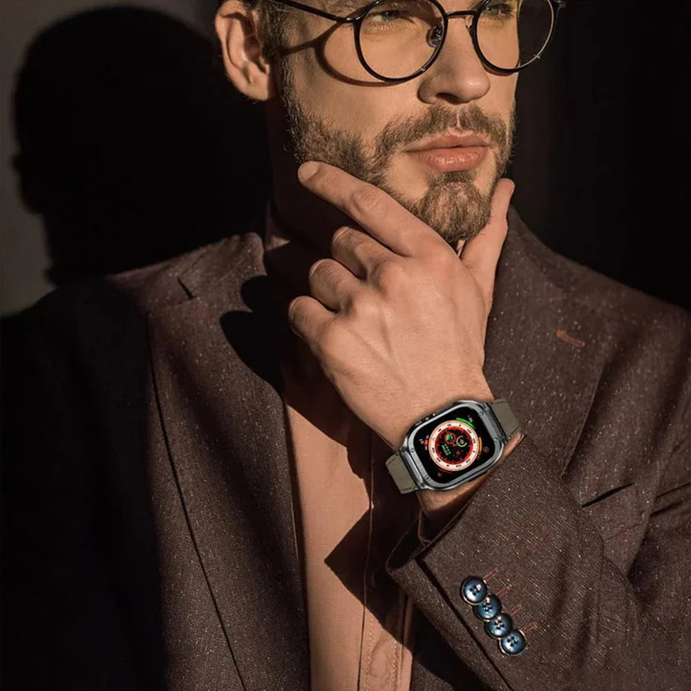 NexTECH® | Premium Leather Band with Stainless Steel Case for Apple Watch