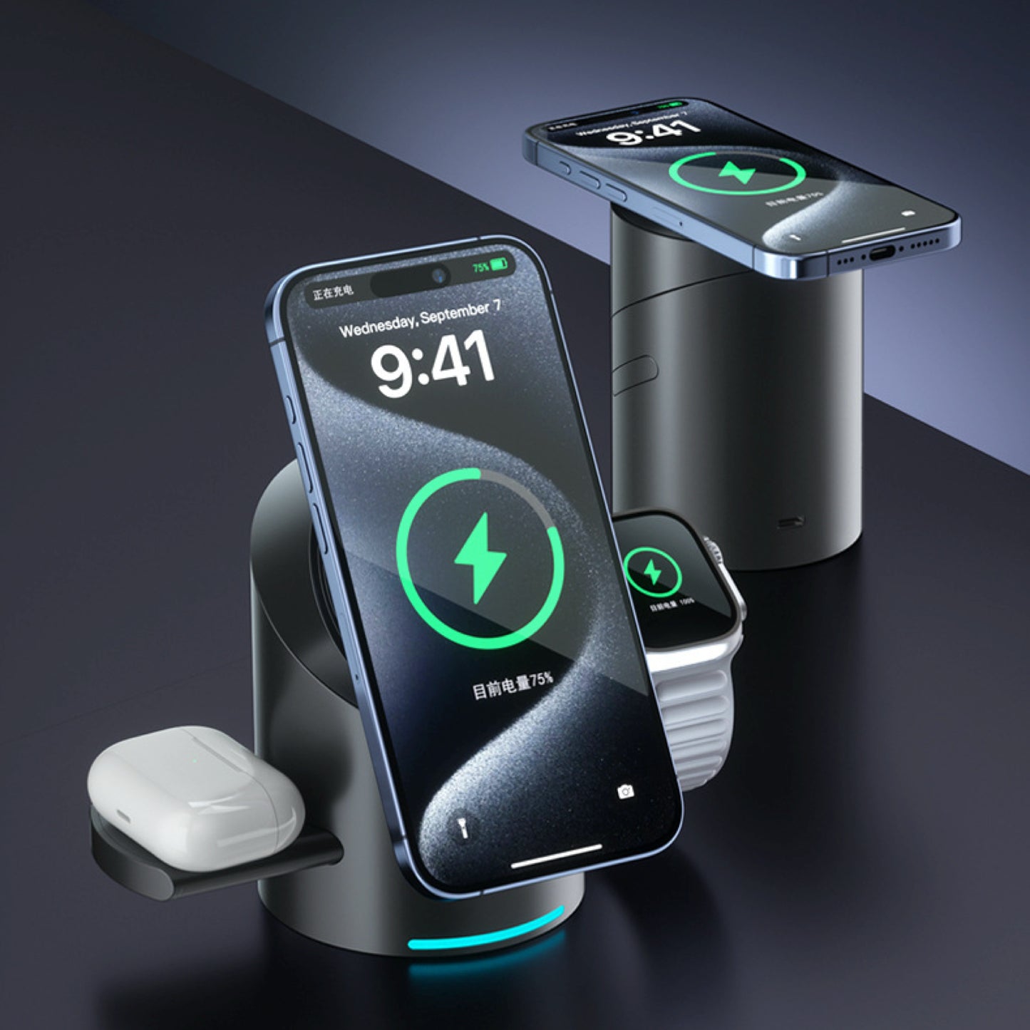 NexTECH® | 3-i-1 magnetisk trådlös laddare för snabbladdning av telefon