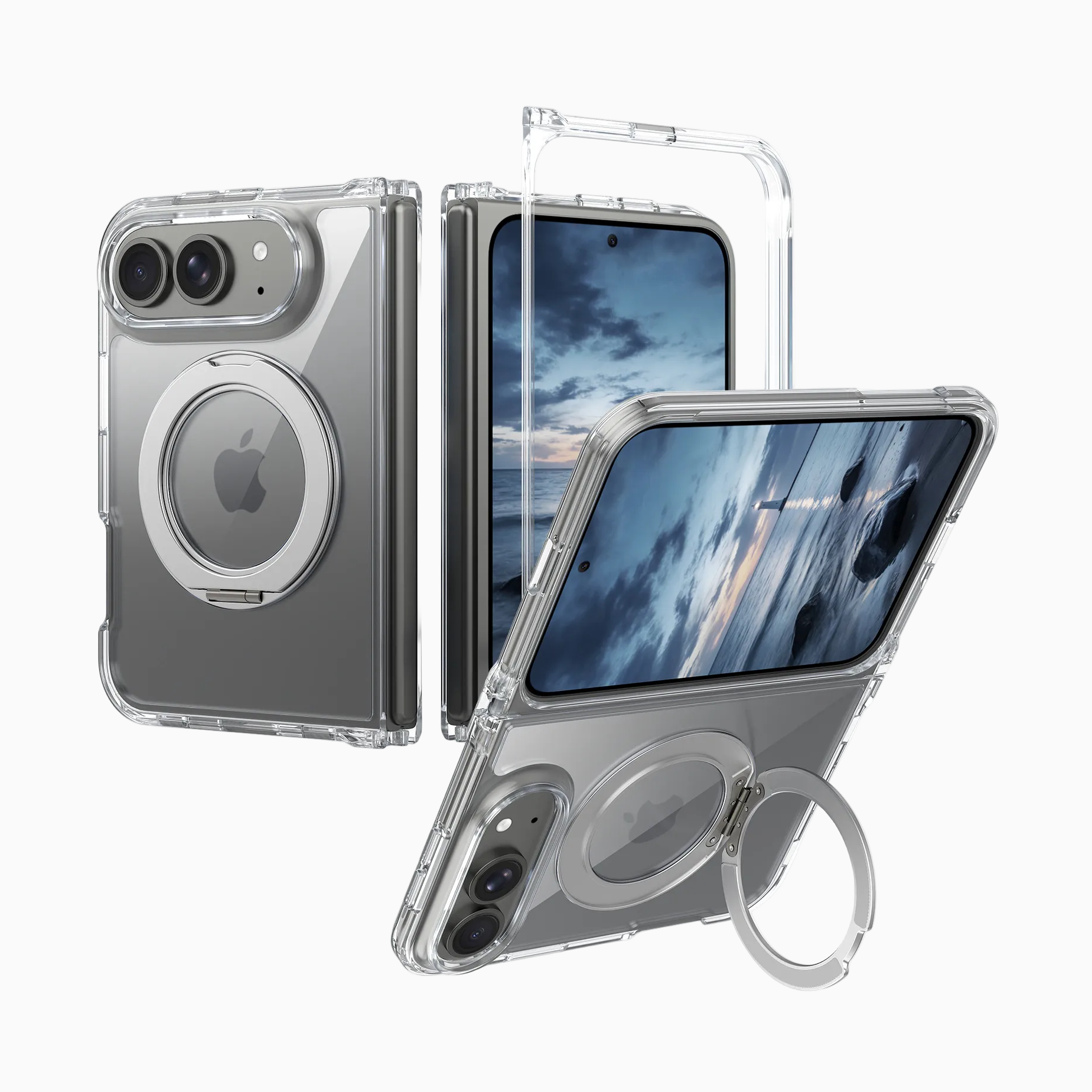 NexTECH® | Clear MagSafe Full-Cover Case with Stand for iPhone Duo