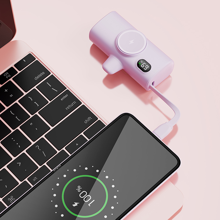 NexTECH® | Mini Capsule Power Bank med Trådløs Ur Oplader