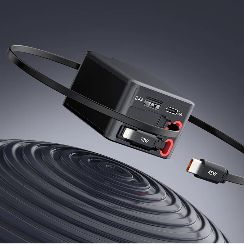 NexTECH® | 4-in-1 Retractable Fast Wall Charger – 84W Dual USB & Type-C Cables