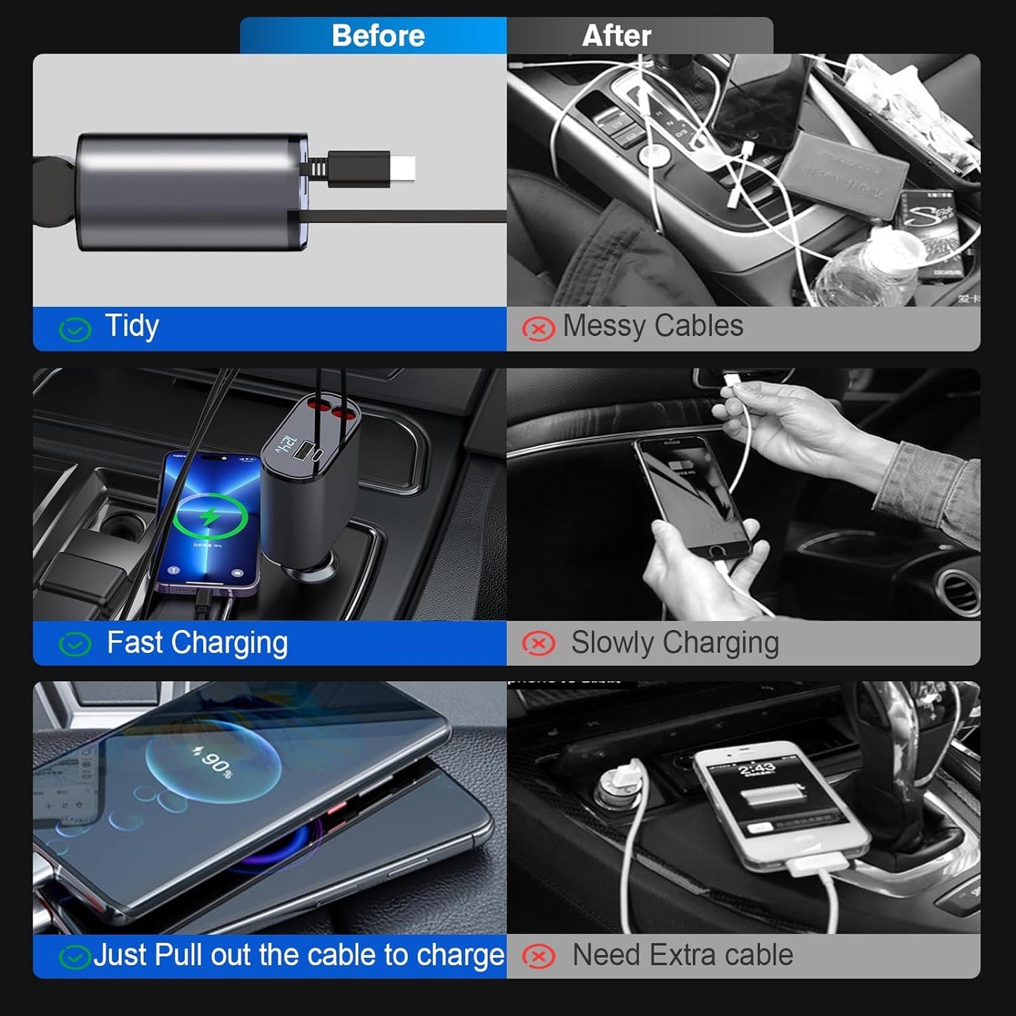 NexTECH® | محول شاحن سيارة USB بأربعة منافذ مع شاشة رقمية - موزع ولاعة سجائر