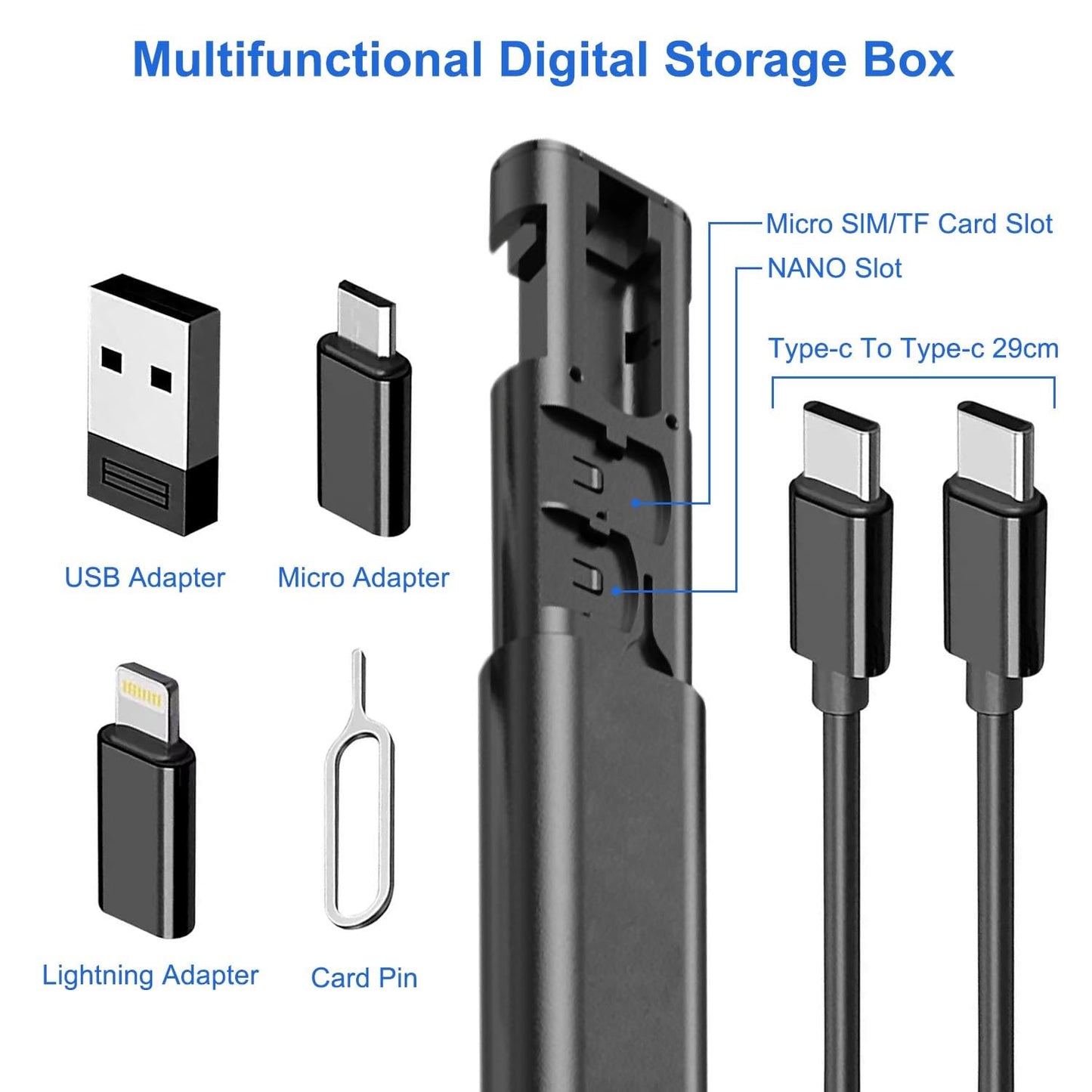 NexTECH® | Multifunctional 8-in-1 Data Cable Digital Box with SIM & SD Card Storage