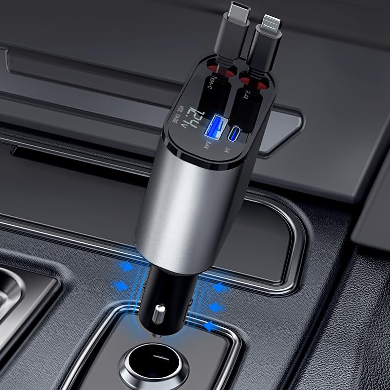 NexTECH® | محول شاحن سيارة USB بأربعة منافذ مع شاشة رقمية - موزع ولاعة سجائر