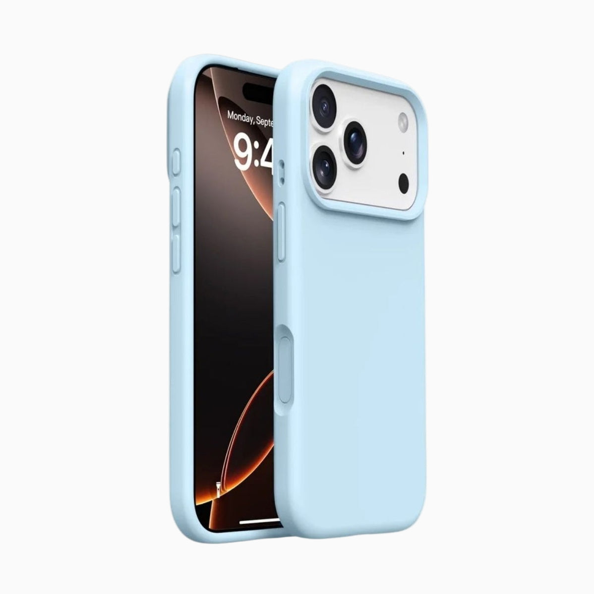 Light blue phone case on a white background