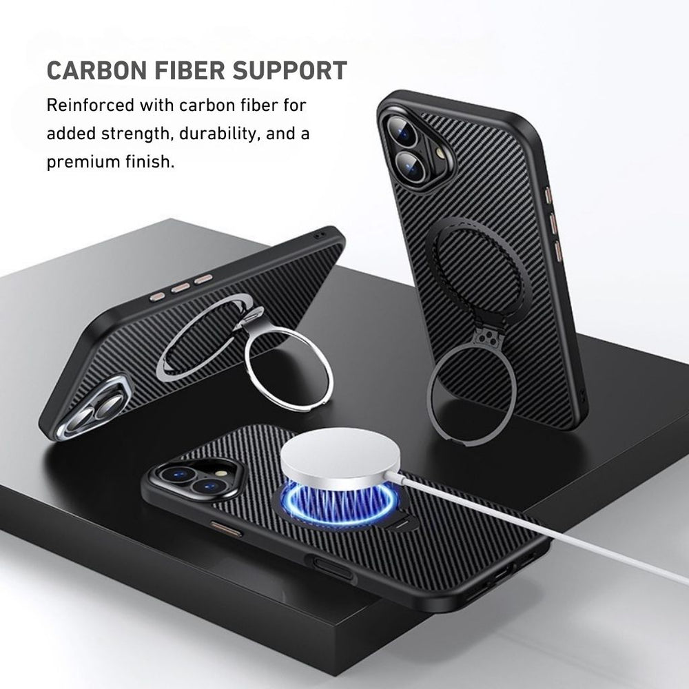 NexTECH® | Carbon Magnetic Case with 360° Stand for iPhone