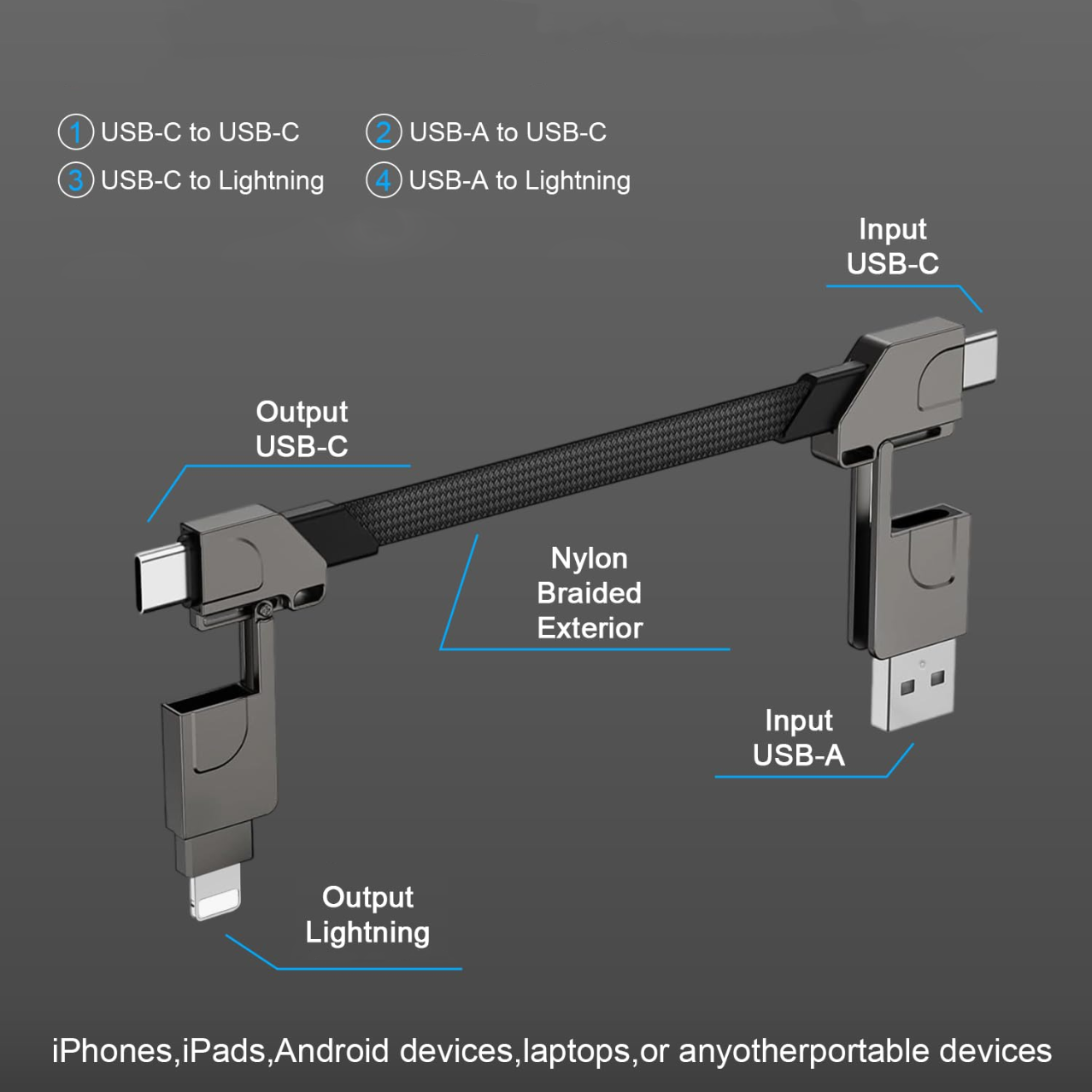 NexTECH® | 4-in-1 Keychain Fast Charging Cable – PD 60W