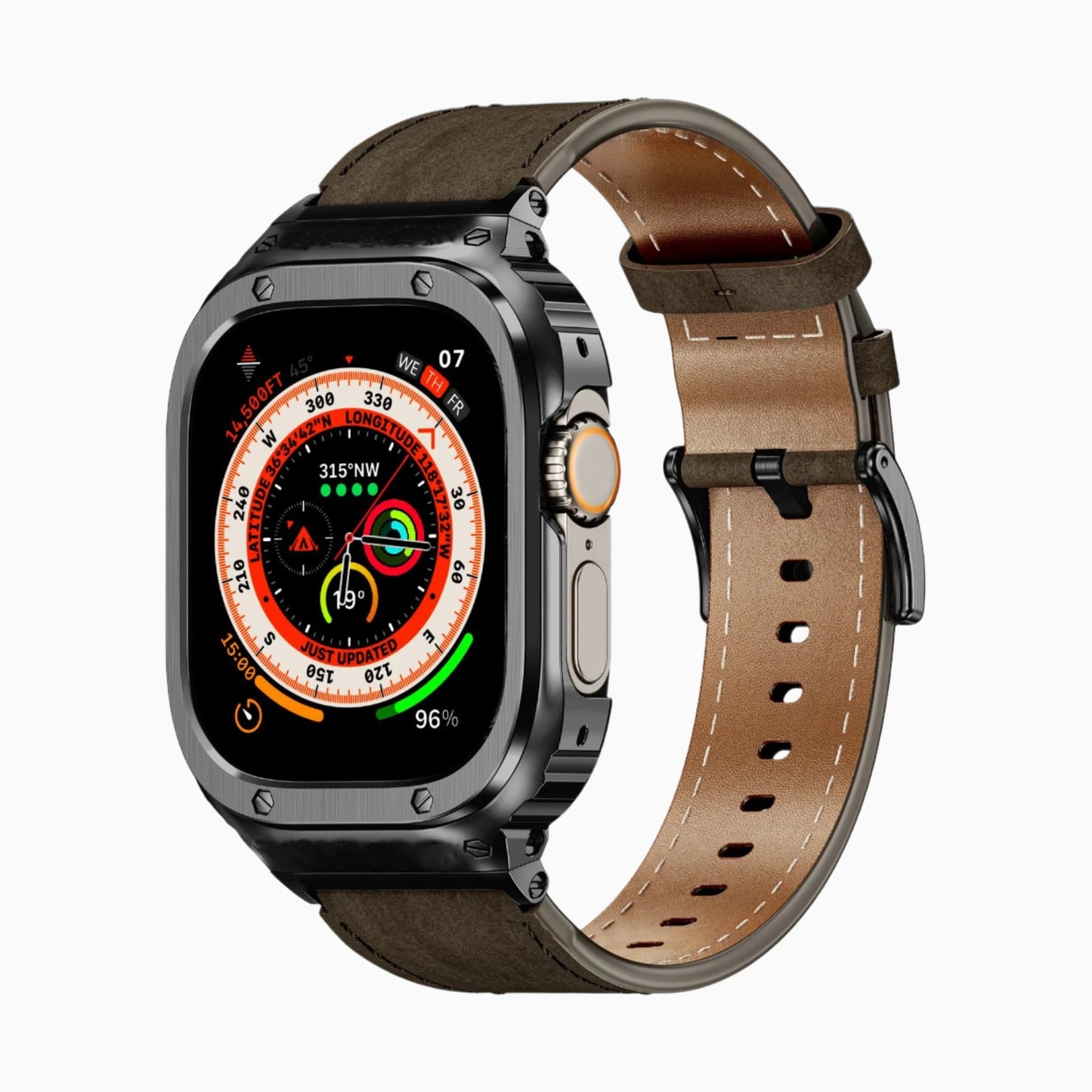 NexTECH® | Premium Leather Band with Stainless Steel Case for Apple Watch