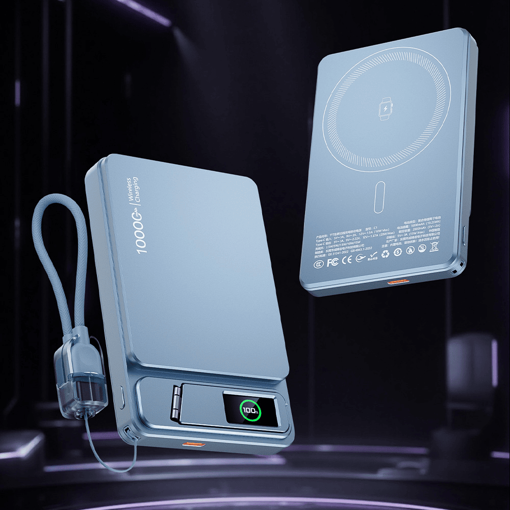 NexTECH® | ウルトラスリムワイヤレスMagSafeモバイルバッテリー（スクリーン＆スタンド付き）