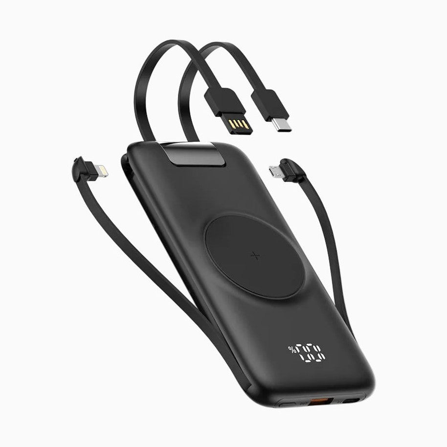 NexTECH® | Wireless Power Bank with Built-In Cable Cable & Stand for Multi-Device