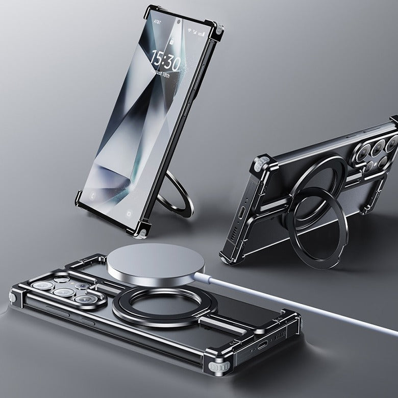 NexTECH® | Bezel-Less Metal Case with Kickstand & Magnetic Back for Samsung