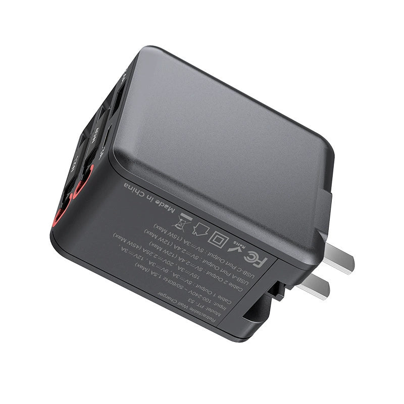 NexTECH® | 4-in-1 Retractable Fast Wall Charger – 84W Dual USB & Type-C Cables