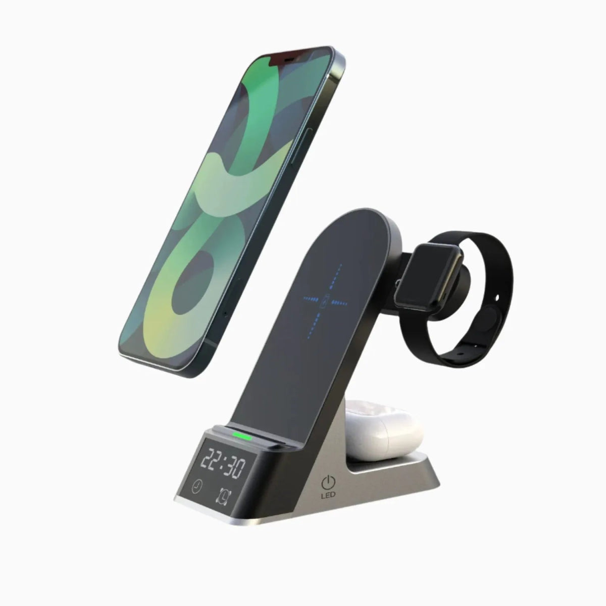 NexTECH® | 3 - in - 1 Wireless Charger with LED Clock - NexTECHCJQC166423001AZ