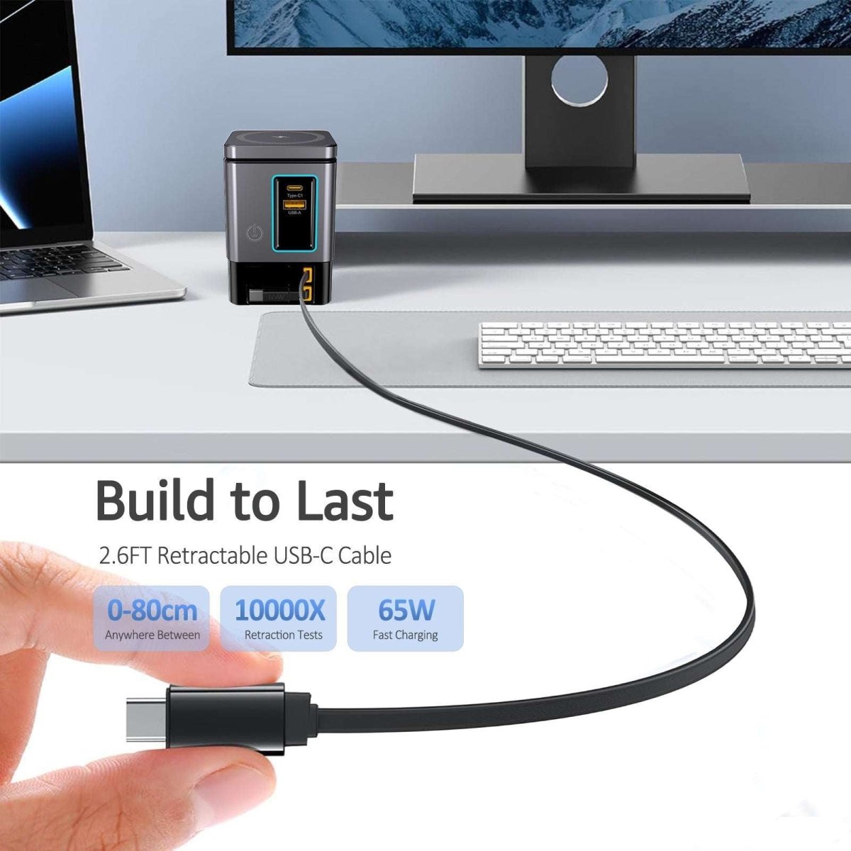 NexTECH® | 6 - in - 1 GaN charger with 2 Retractable Cables and MagSafe (105W) - NexTECH5717873789830