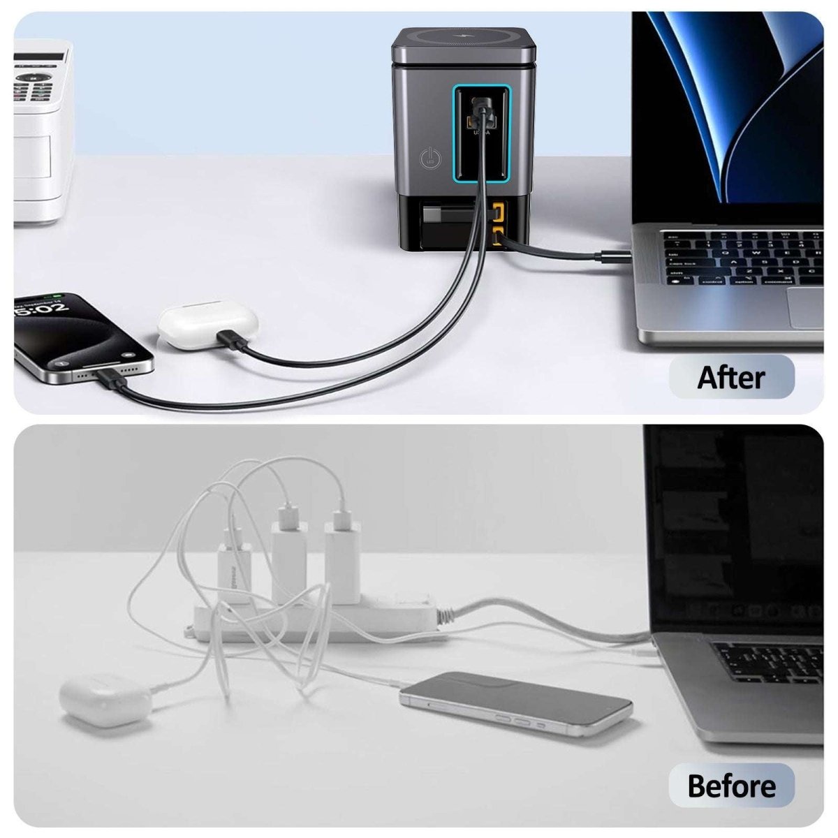 NexTECH® | 6 - in - 1 GaN charger with 2 Retractable Cables and MagSafe (105W) - NexTECH5717873789830