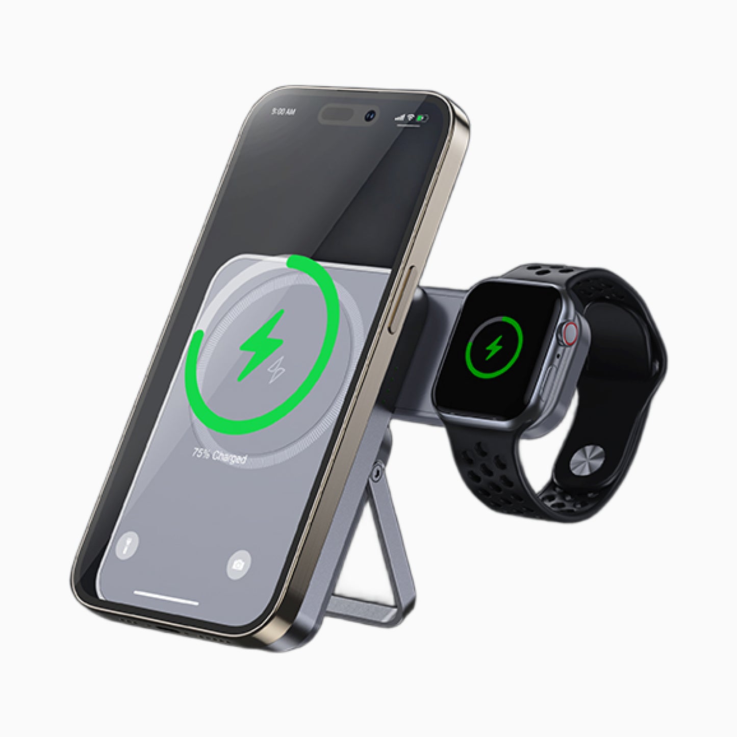 NexTECH® | Slim Metal MagSafe Power Bank with Watch Charging & Stand