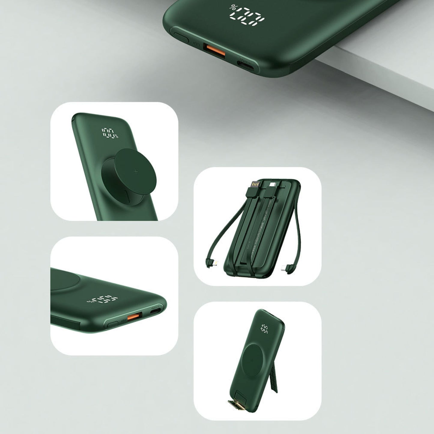 NexTECH® | Wireless Power Bank with Built-In Cable Cable & Stand for Multi-Device